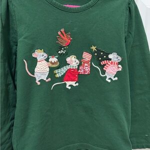 Green Kids Shirt with Embroidered Mice Design